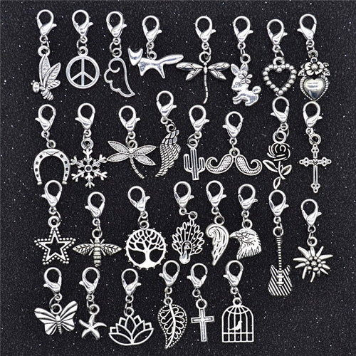 30Pcs/set  Loc Beads Animals Heart Leaf Flower Charms Rings