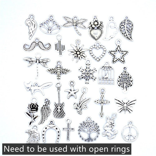 30Pcs/set  Loc Beads Animals Heart Leaf Flower Charms Rings