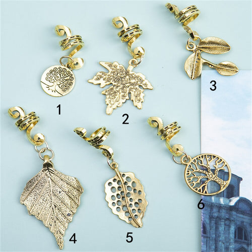 Antique Gold Leaves and Tree of Life Loc Charms