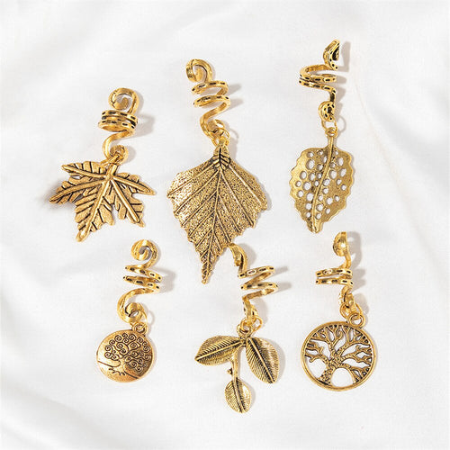 Antique Gold Leaves and Tree of Life Loc Charms