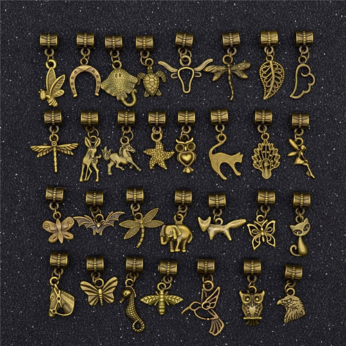 30Pcs/set  Loc Beads Animals Heart Leaf Flower Charms Rings