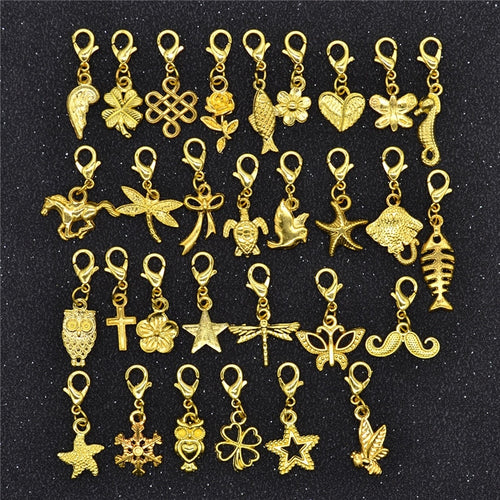 30Pcs/set  Loc Beads Animals Heart Leaf Flower Charms Rings