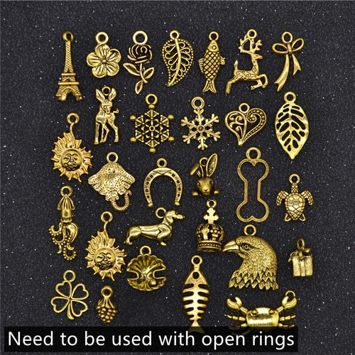 30Pcs/set  Loc Beads Animals Heart Leaf Flower Charms Rings