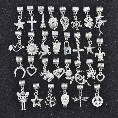 30Pcs/set  Loc Beads Animals Heart Leaf Flower Charms Rings