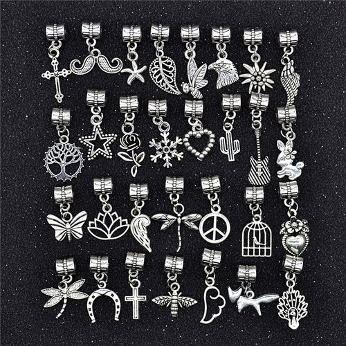 30Pcs/set  Loc Beads Animals Heart Leaf Flower Charms Rings