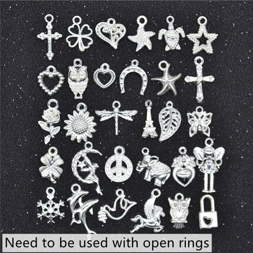 30Pcs/set  Loc Beads Animals Heart Leaf Flower Charms Rings