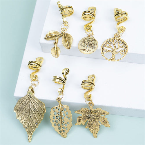 Antique Gold Leaves and Tree of Life Loc Charms