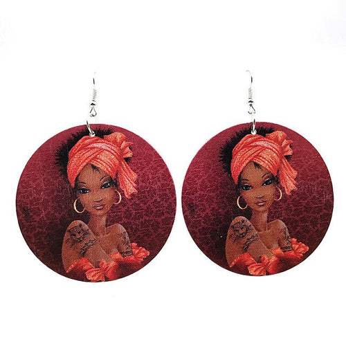 Young Girl Big Wooden Earrings