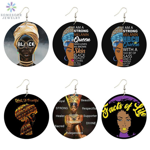 Black Beauty HBCU Queen African Wood Drop Earrings