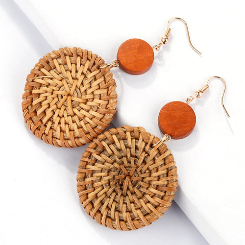 Wooden Straw Weave Rattan Vine Earrings