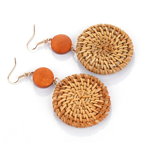 Wooden Straw Weave Rattan Vine Earrings