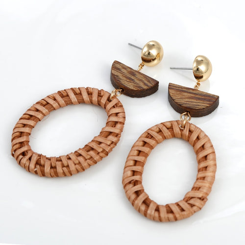 Wooden Straw Weave Rattan Vine Earrings