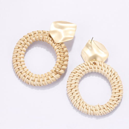 Wooden Straw Weave Rattan Vine Earrings