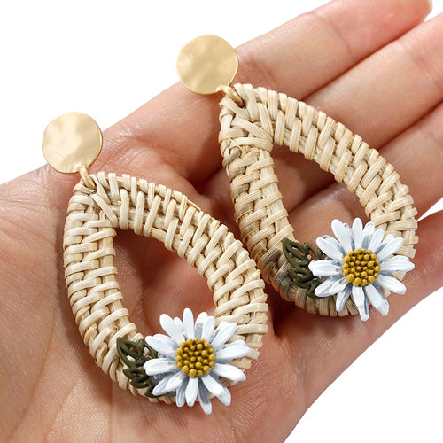 Wooden Straw Weave Rattan Vine Earrings