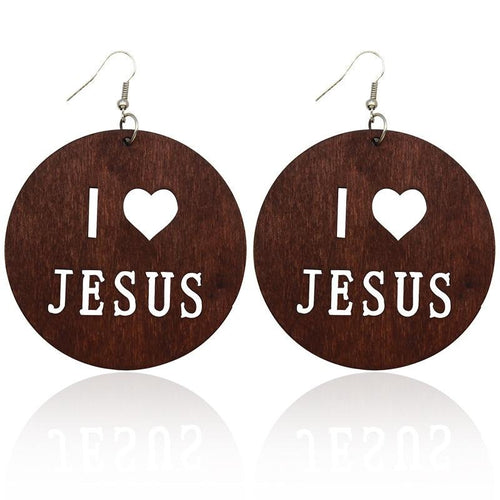 I Love Jesus African Wooden Earrings