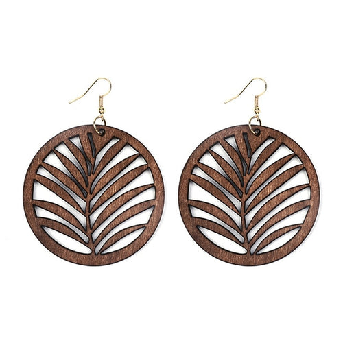 Trendy Round Wood Grass Pattern Earrings