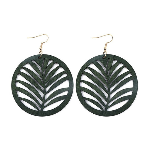 Trendy Round Wood Grass Pattern Earrings