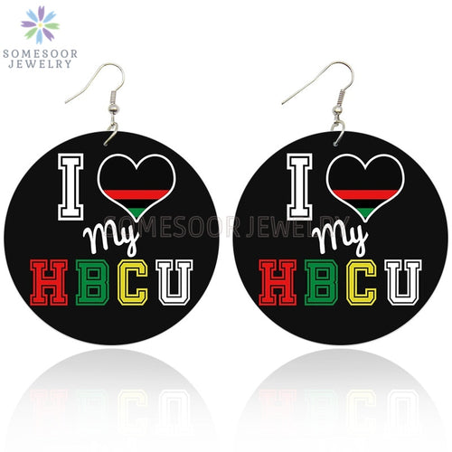 I Love My HBCU African Wooden Drop Earrings