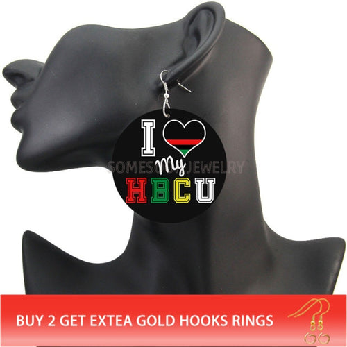 I Love My HBCU African Wooden Drop Earrings