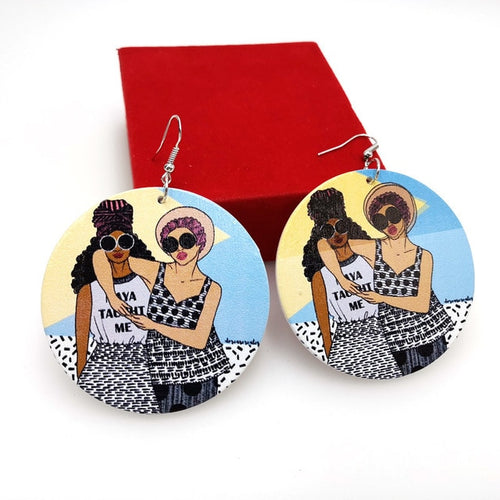 Printed Round Wooden Earrings