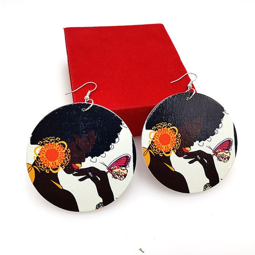 Printed Round Wooden Earrings