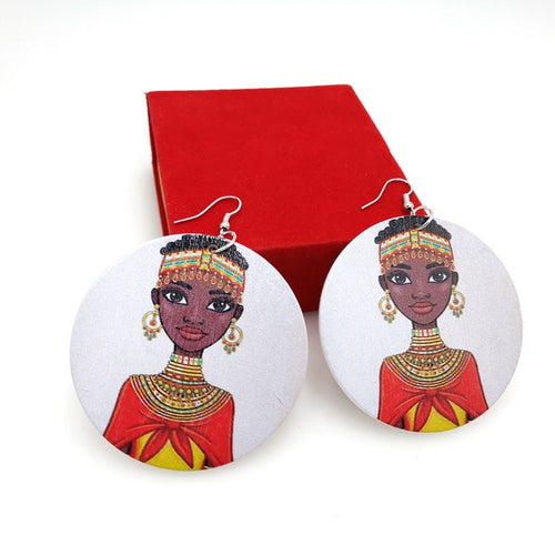 Printed Round Wooden Earrings