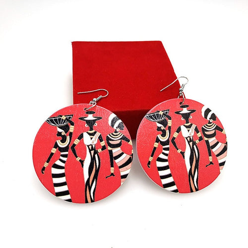 Printed Round Wooden Earrings