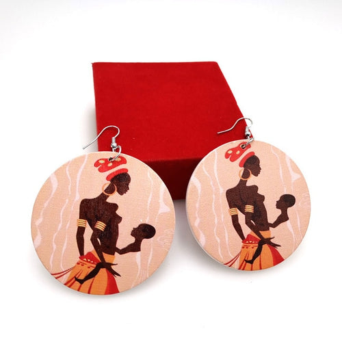 Printed Round Wooden Earrings