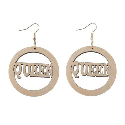 Queen Letter Wooden Earring