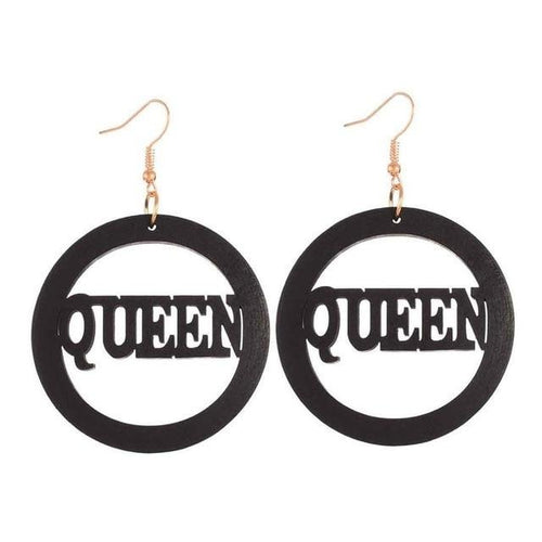 Queen Letter Wooden Earring