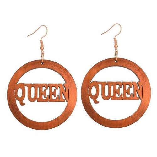 Queen Letter Wooden Earring