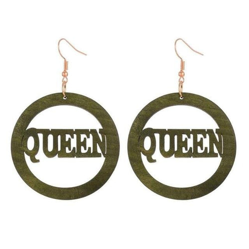 Queen Letter Wooden Earring