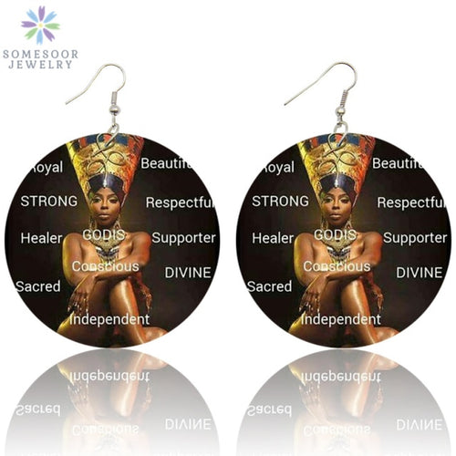 Black Beauty HBCU Queen African Wood Drop Earrings