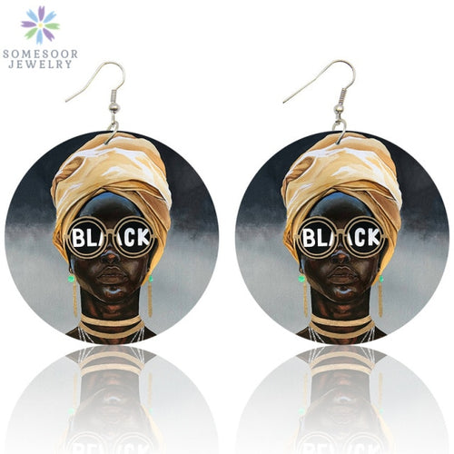 Black Beauty HBCU Queen African Wood Drop Earrings