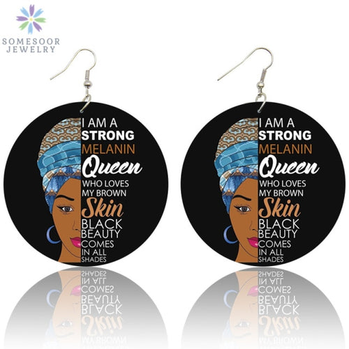 Black Beauty HBCU Queen African Wood Drop Earrings