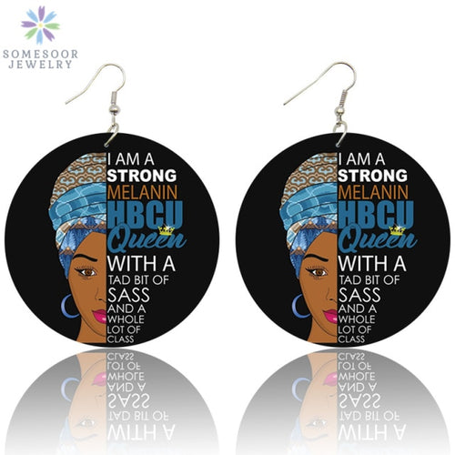 Black Beauty HBCU Queen African Wood Drop Earrings