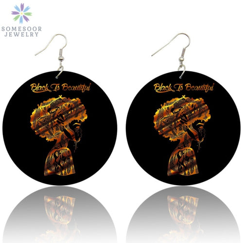 Black Beauty HBCU Queen African Wood Drop Earrings