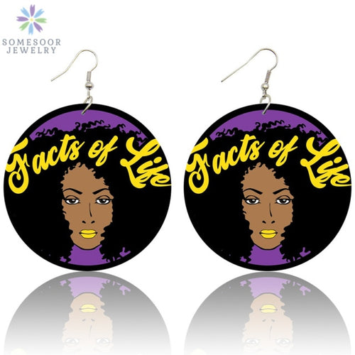 Black Beauty HBCU Queen African Wood Drop Earrings