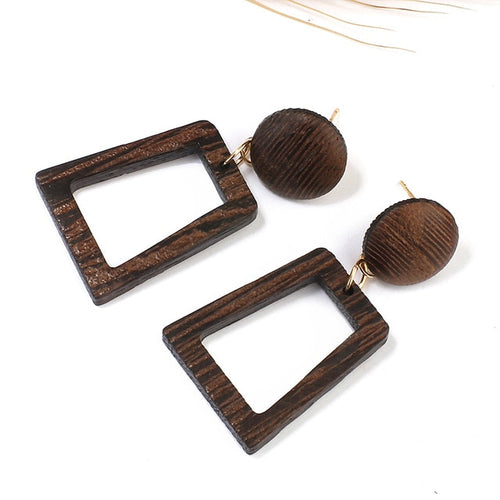 Vintage Brown Wooden Earrings