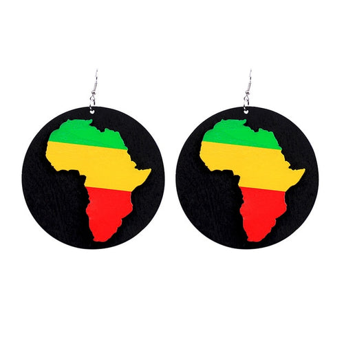 Colorful Painted Mother Africa Wooden Earrings