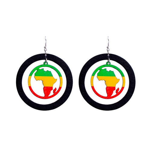 Colorful Painted Mother Africa Wooden Earrings