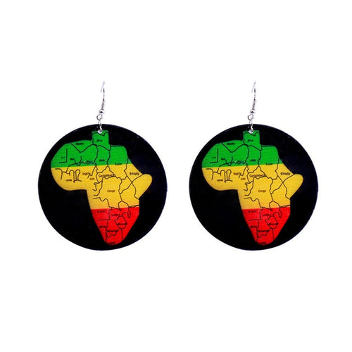 Colorful Painted Mother Africa Wooden Earrings