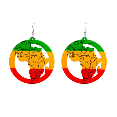 Colorful Painted Mother Africa Wooden Earrings