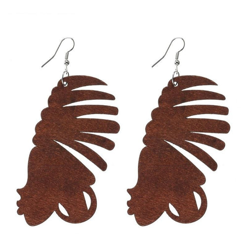 African Beauty Head Wooden Earrings