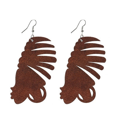 African Beauty Head Wooden Earrings