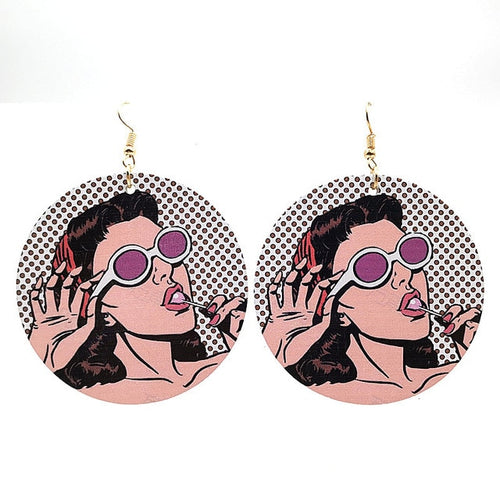 Random Printed Round Wooden Earrings