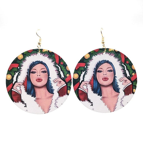 Random Printed Round Wooden Earrings