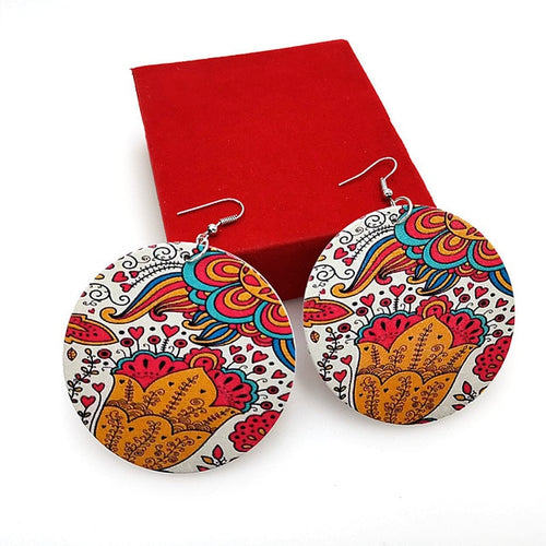 Random Printed Round Wooden Earrings