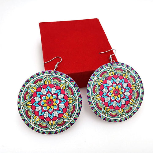 Random Printed Round Wooden Earrings