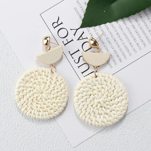 Wooden Straw Weave Rattan Vine Earrings